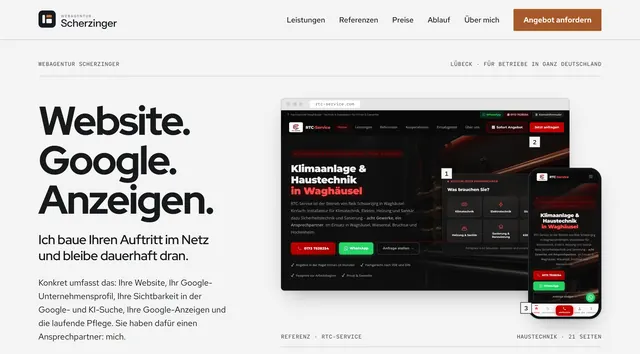 Webagentur Scherzinger, neue Startseite am Computer