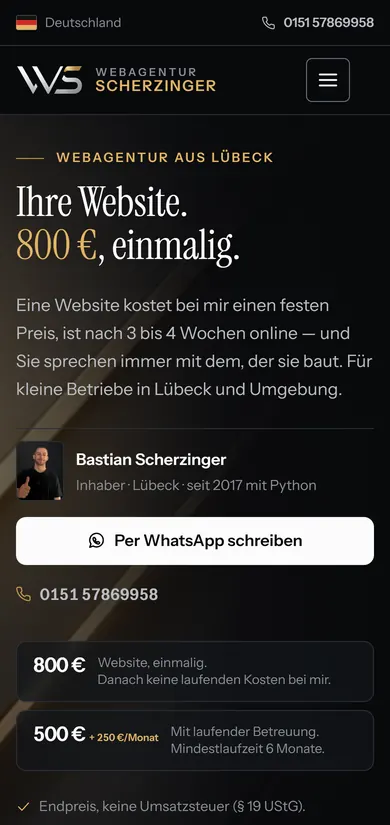 Webagentur Scherzinger, Startseite vorher auf dem Handy