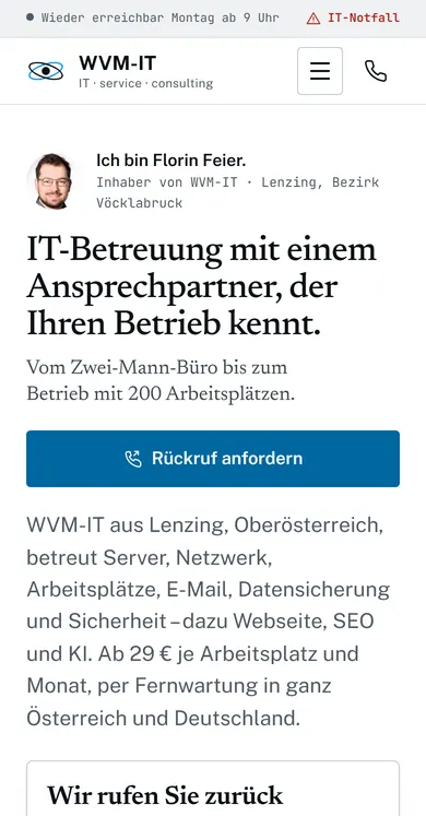 WVM-IT, Startseite nachher auf dem Handy