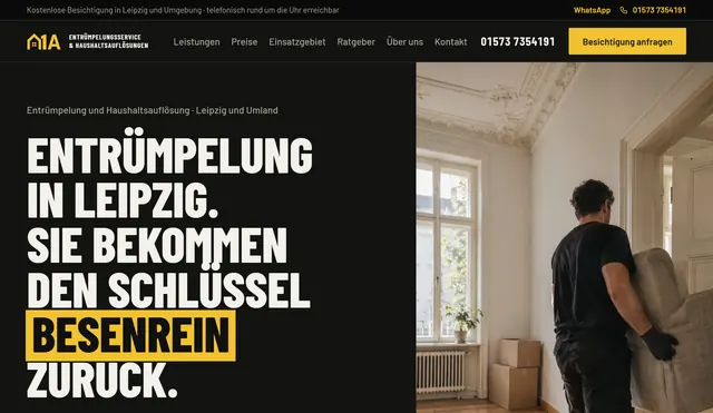 1A Entrümpelungsservice, neue Startseite am Computer