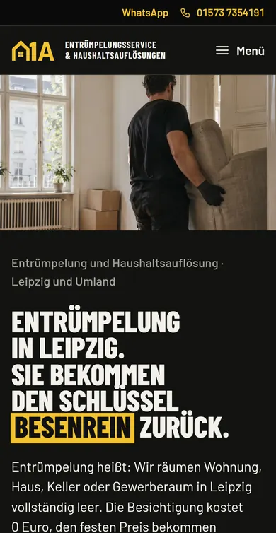 1A Entrümpelungsservice, Startseite nachher auf dem Handy
