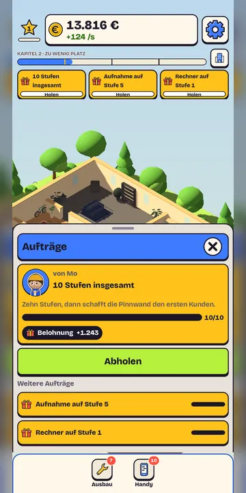 Das Auftragsbrett mit Absender, Fortschritt und Belohnung