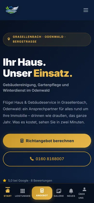 Flügel Haus & Gebäudeservice: dieselbe Seite auf dem Handy