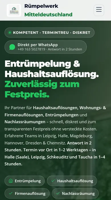Rümpelwerk Mitteldeutschland: dieselbe Seite auf dem Handy